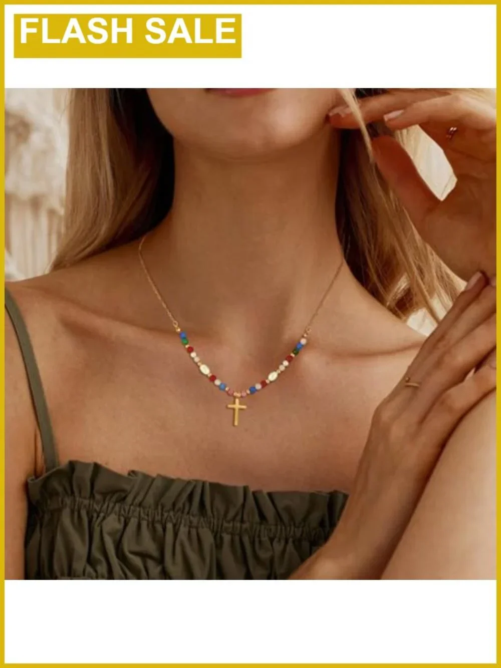 18K Gold Plated Cross Necklace Women Pendant 16in Adjustable Lobster Clasp